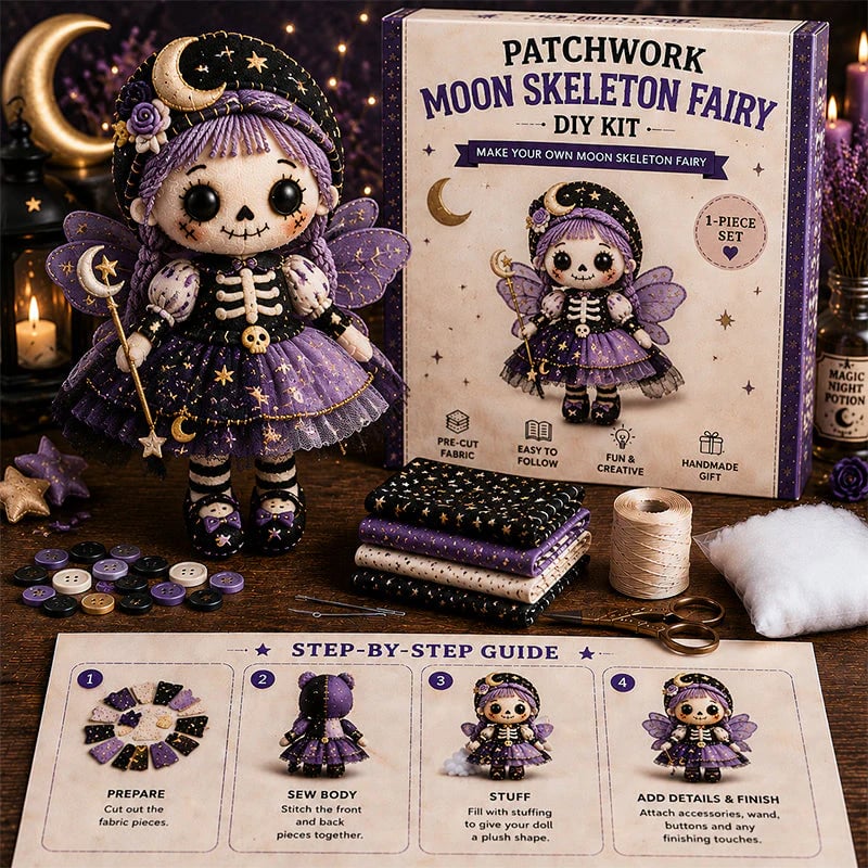🎃 Patchwork Skeleton Witch Girl DIY Kit