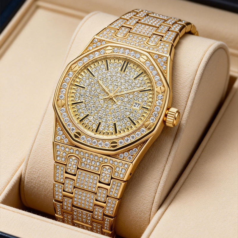 ✨Men's Full Diamond Single Calendar Quartz Watch, Luxury Style