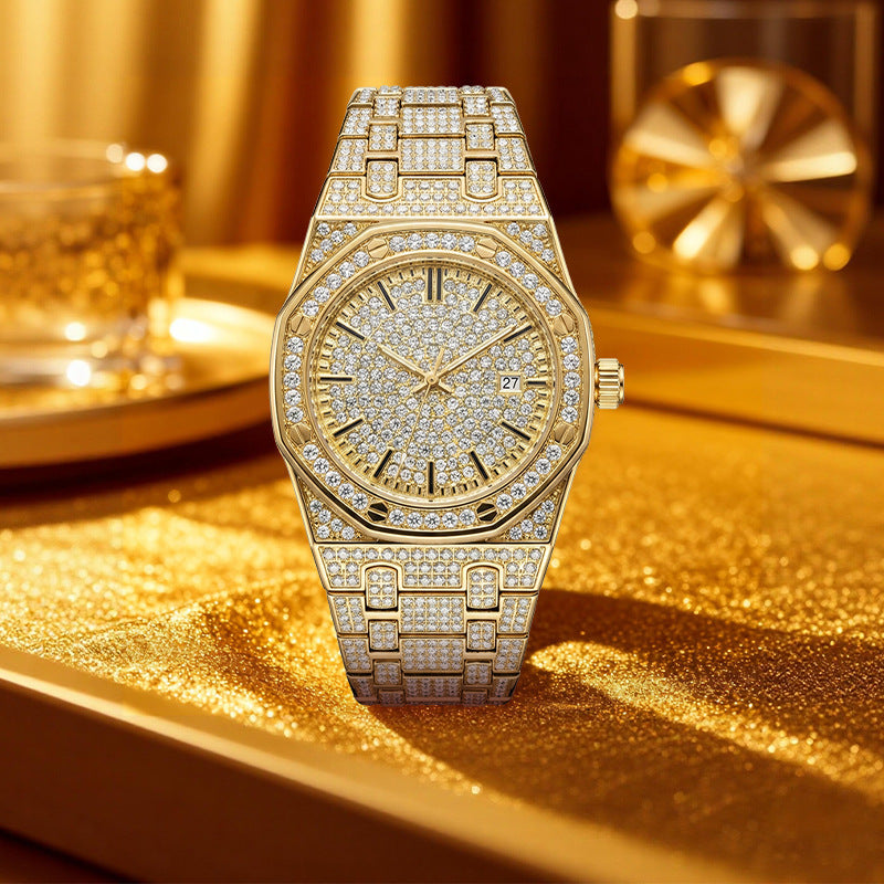 ✨Men's Full Diamond Single Calendar Quartz Watch, Luxury Style