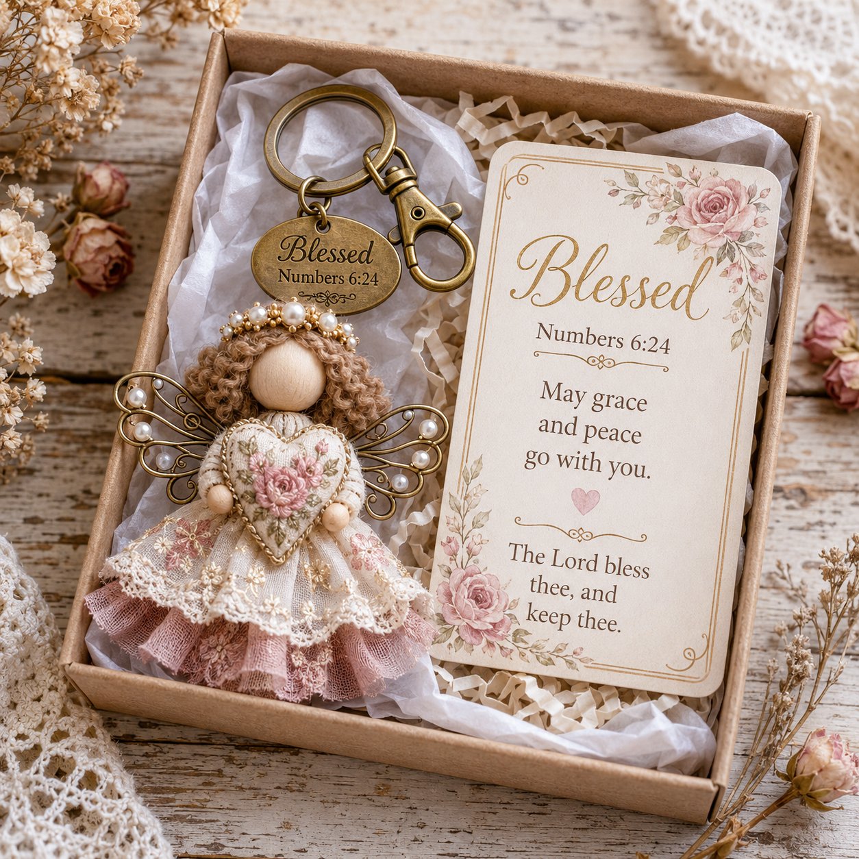 🔥Last Day 50% OFF - 🪽 Faith Guardian Keychain Scripture Gift Set Collection | Layered Fabric Charm, Inspirational Scripture Card & Ready-to-Gift Box Included 💕