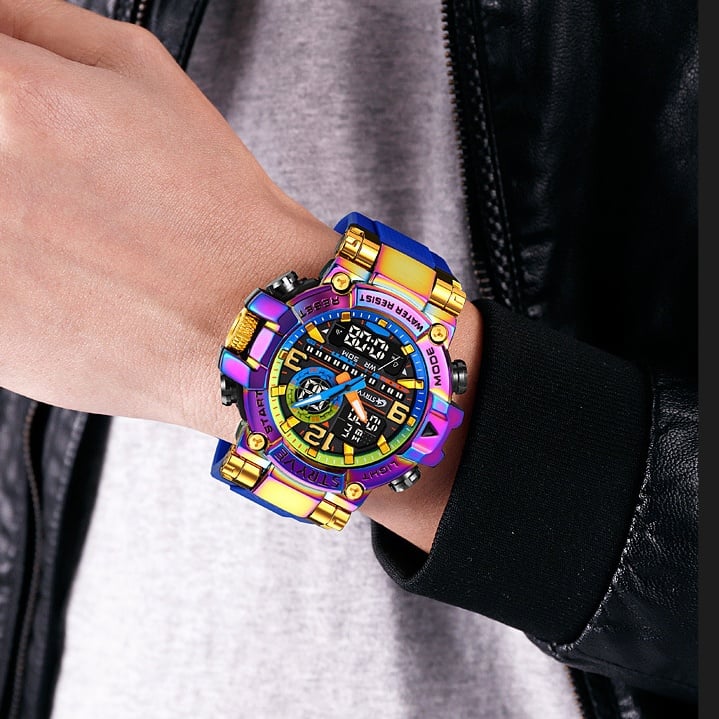 Colourful Men's Digital Sports Waterproof Dual-Screen Electronic Watch