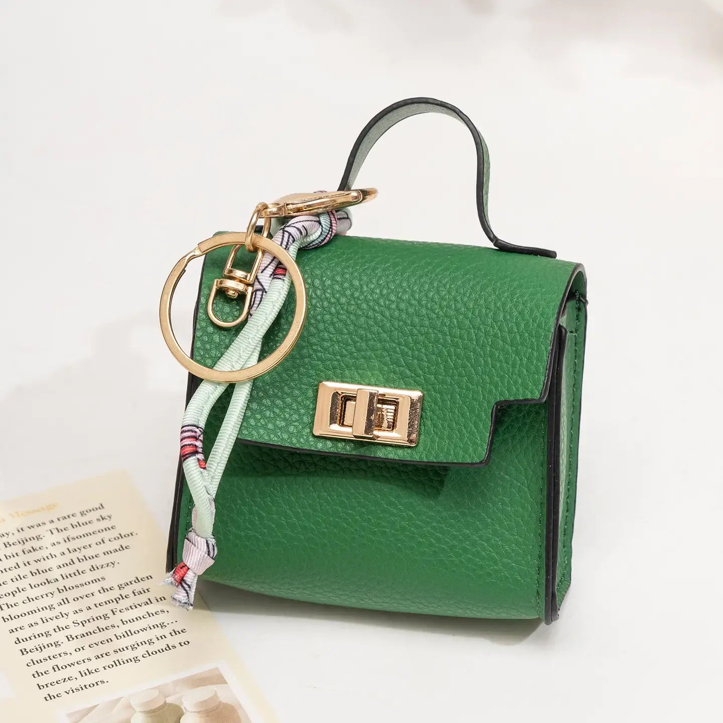 Mini Square Bag Pendant - High Quality Leather with Colorful Strap, Cute Car Keychain & Bag Charm Accessory