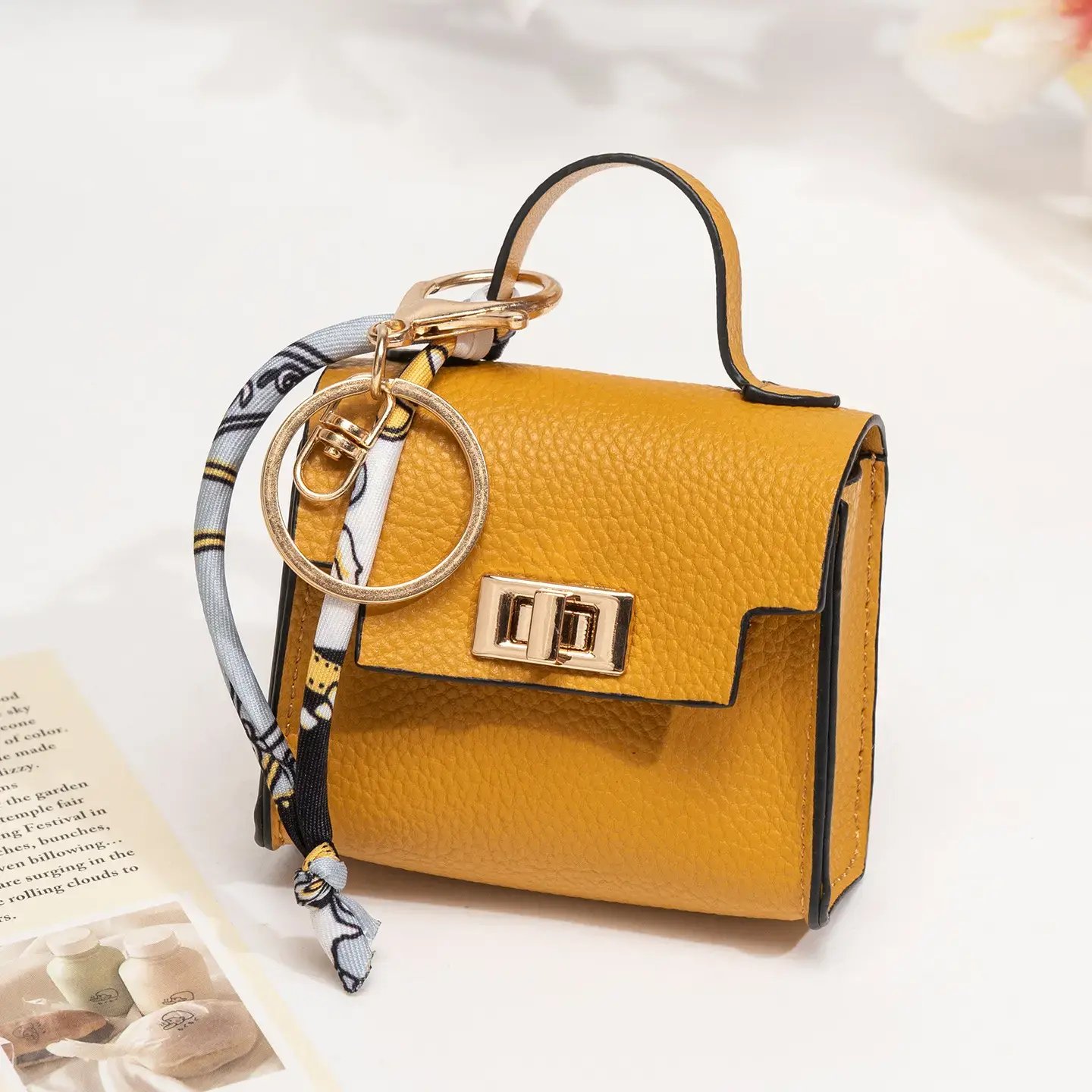 Mini Square Bag Pendant - High Quality Leather with Colorful Strap, Cute Car Keychain & Bag Charm Accessory