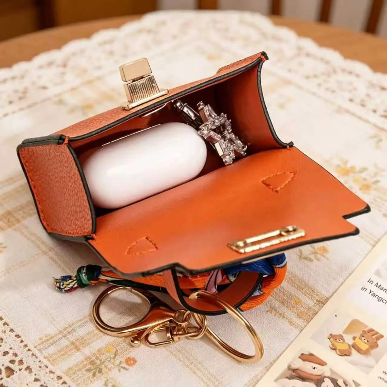 Mini Square Bag Pendant - High Quality Leather with Colorful Strap, Cute Car Keychain & Bag Charm Accessory