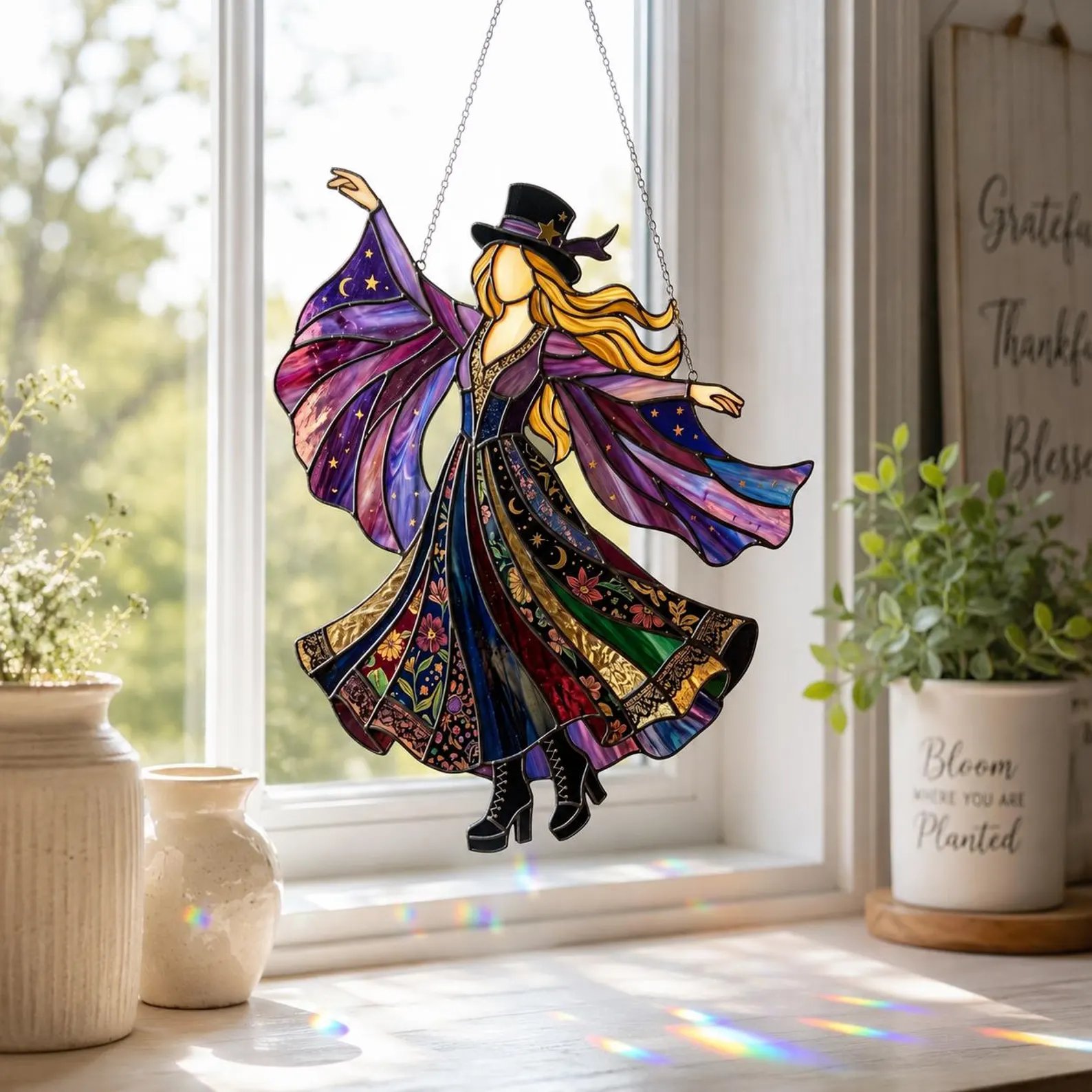 💥 LAST DAY 57% OFF - 💃 Stevie Nicks 🤘 Handmade Stained Glass Spinning Suncatcher