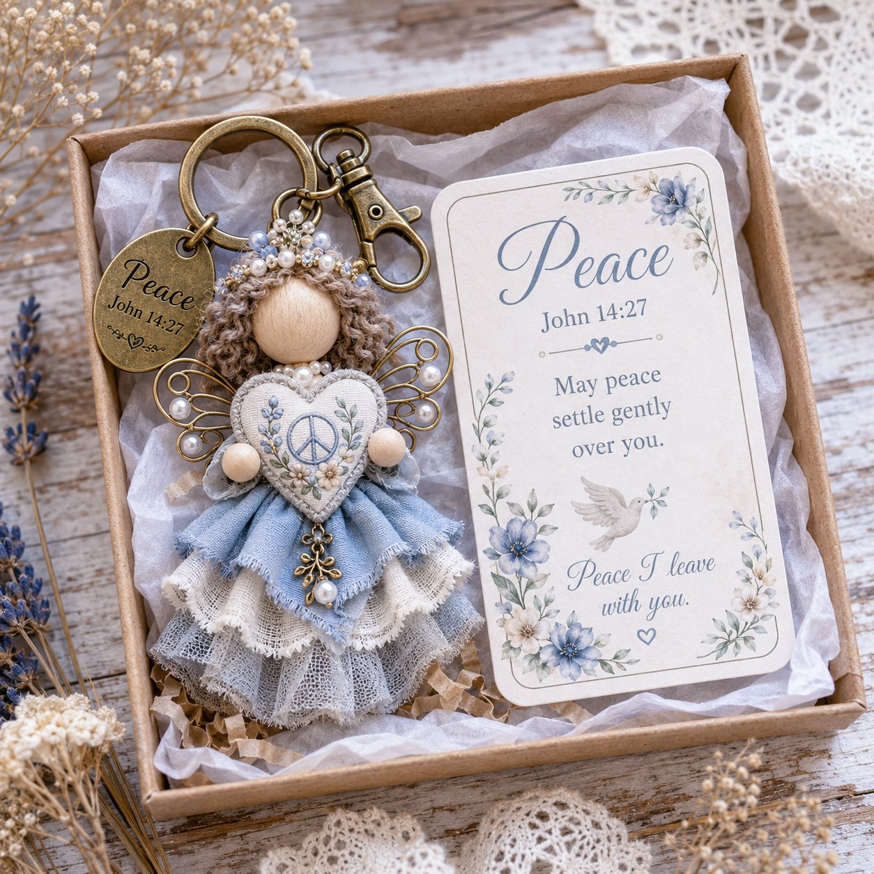 🔥Last Day 50% OFF - 🪽 Faith Guardian Keychain Scripture Gift Set Collection | Layered Fabric Charm, Inspirational Scripture Card & Ready-to-Gift Box Included 💕