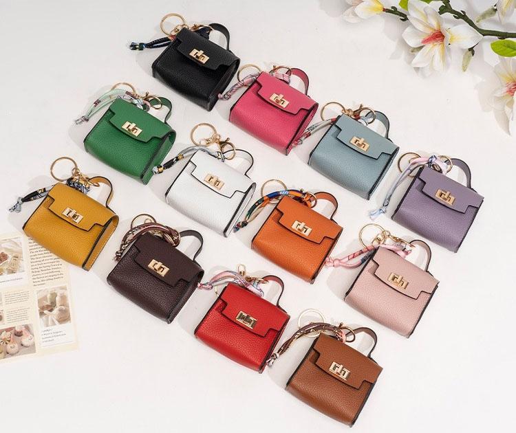 Mini Square Bag Pendant - High Quality Leather with Colorful Strap, Cute Car Keychain & Bag Charm Accessory