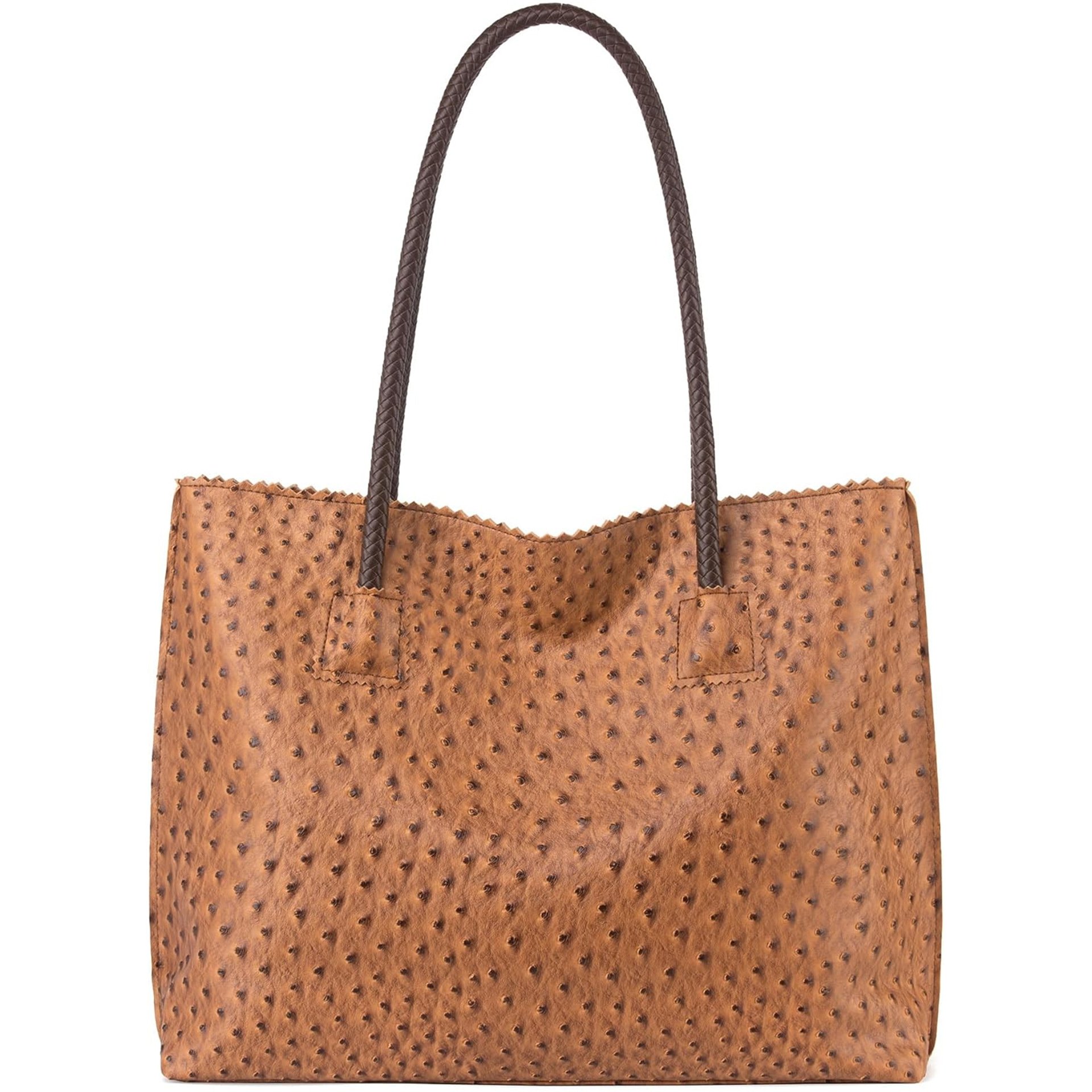 🔥LAST DAY 49% OFF - Milan Chiva Women's Oversized Ostrich-Print Vegan Leather Tote Bag