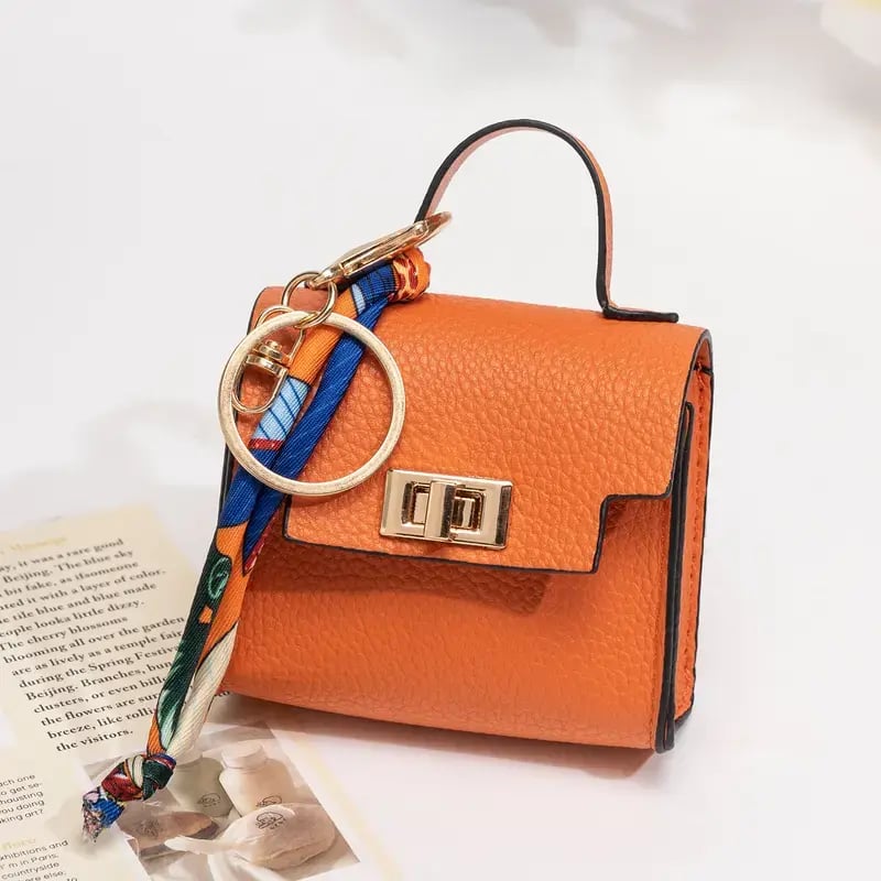 Mini Square Bag Pendant - High Quality Leather with Colorful Strap, Cute Car Keychain & Bag Charm Accessory