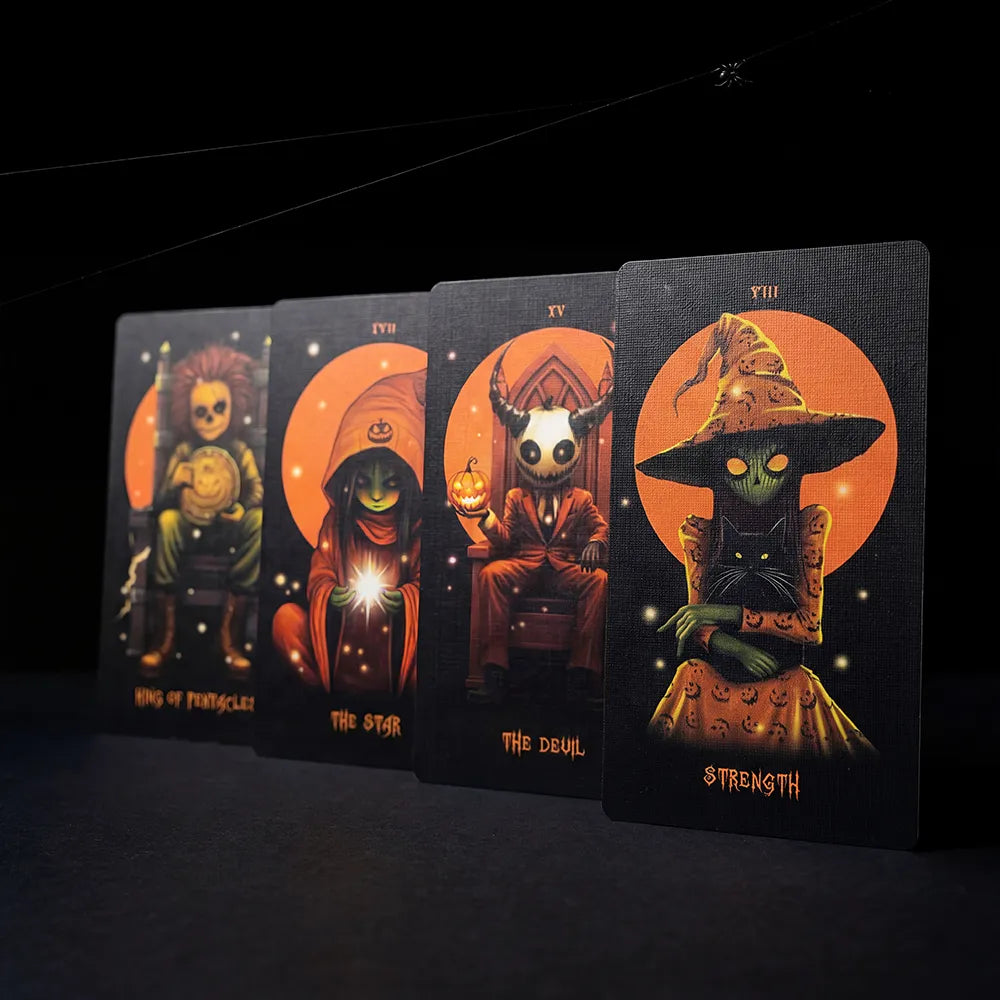 🎃The Halloween Tarot (Tarot Rider–Waite, 81 Cards, Gloss Linen Stock, Pumpkin Gilded Edges, Orange Foil Box)