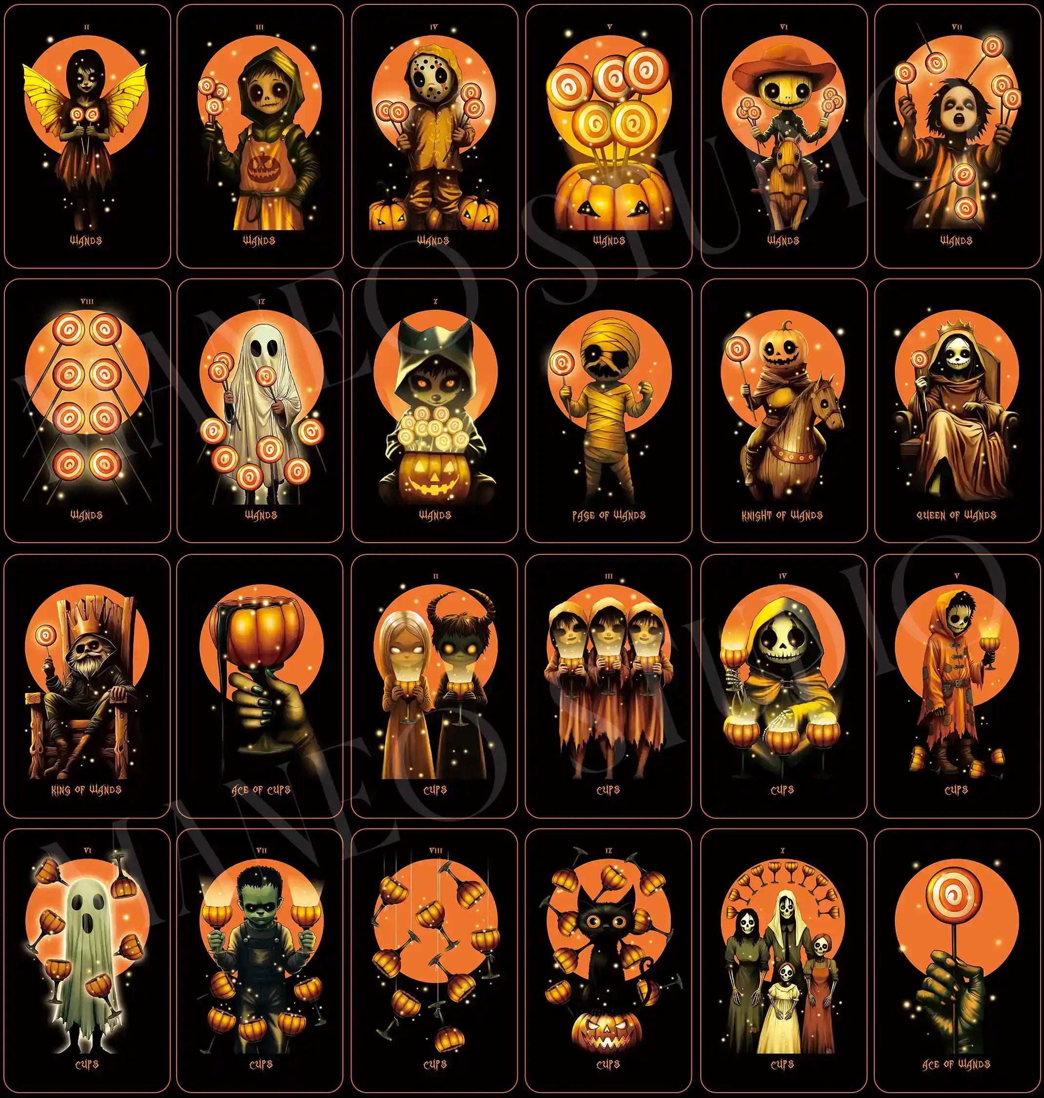 🎃The Halloween Tarot (Tarot Rider–Waite, 81 Cards, Gloss Linen Stock, Pumpkin Gilded Edges, Orange Foil Box)