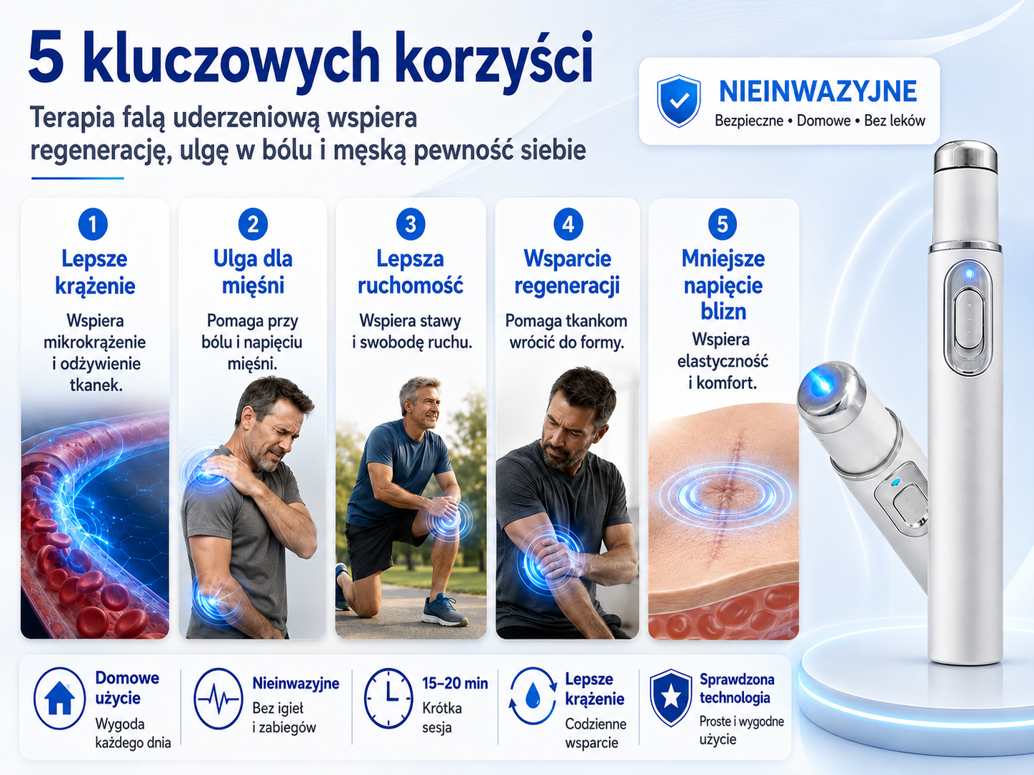 ⚡ Zaawansowana terapia falą uderzeniową wspiera męską sprawność 💪 i pomaga łagodzić ból mięśni, stawów oraz ścięgien 🦵