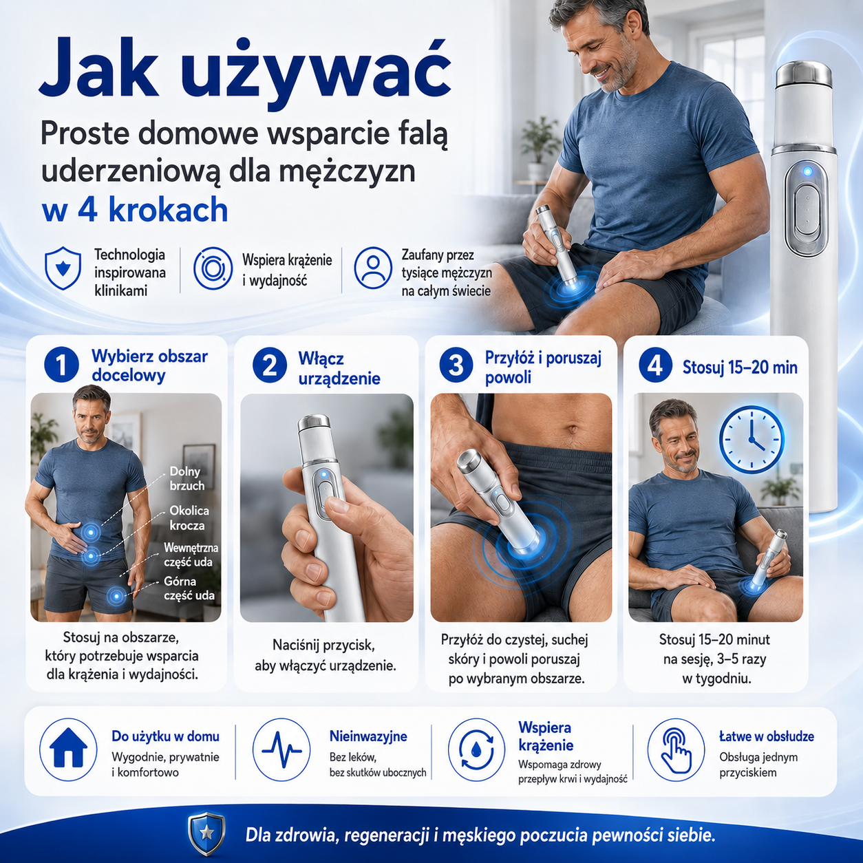 ⚡ Zaawansowana terapia falą uderzeniową wspiera męską sprawność 💪 i pomaga łagodzić ból mięśni, stawów oraz ścięgien 🦵