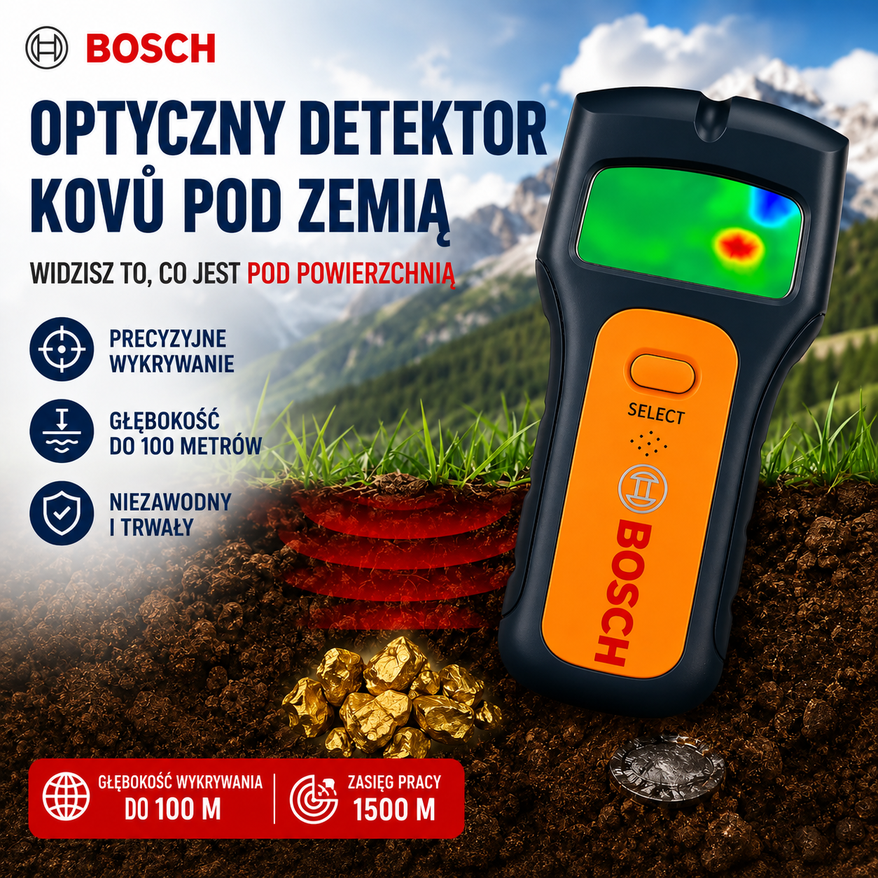 🔍🌈 Optický detektor kovů Bosch – rychlé a přesné hledání kovových předmětů s přehlednou barevnou vizualizací