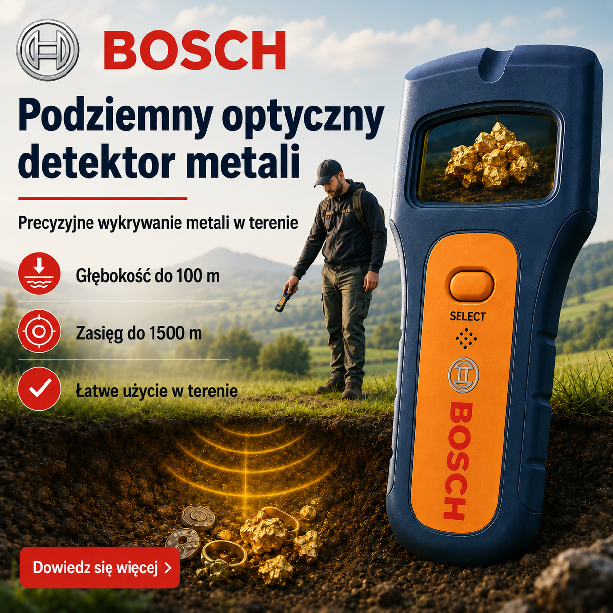 🔍🌈 Optický detektor kovů Bosch – rychlé a přesné hledání kovových předmětů s přehlednou barevnou vizualizací