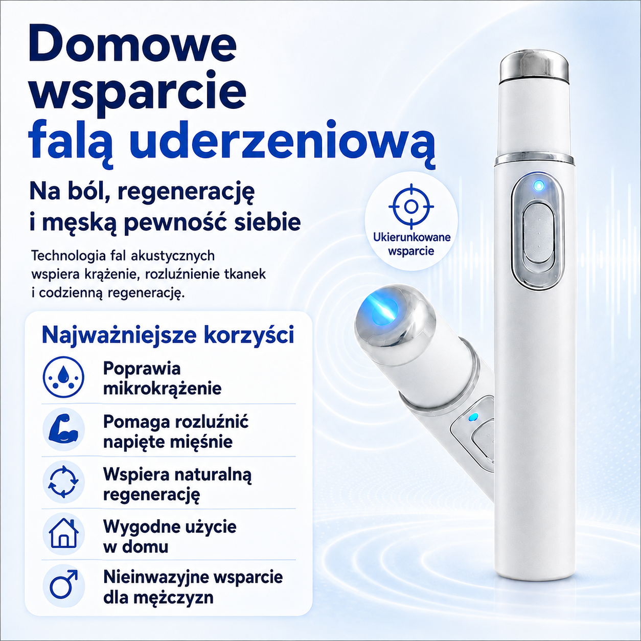 ⚡ Zaawansowana terapia falą uderzeniową wspiera męską sprawność 💪 i pomaga łagodzić ból mięśni, stawów oraz ścięgien 🦵