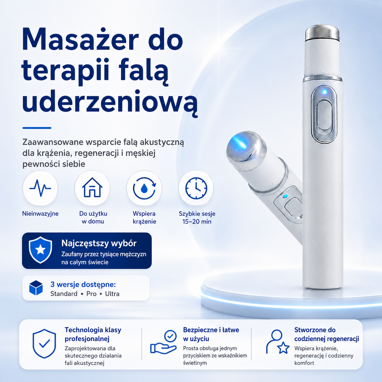⚡ Zaawansowana terapia falą uderzeniową wspiera męską sprawność 💪 i pomaga łagodzić ból mięśni, stawów oraz ścięgien 🦵