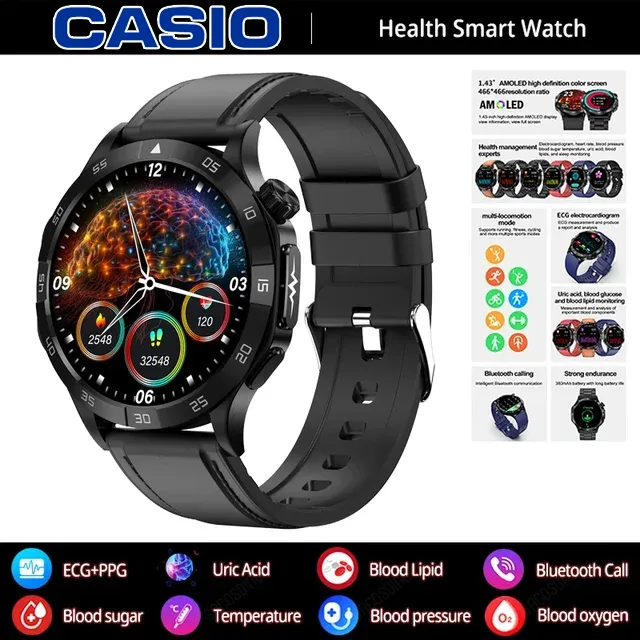 CASIO AI – inteligentny zegarek medyczny 2026 ⌚️ EKG+PPG, monitorowanie cukru, tłuszczu i kwasu moczowego – zdrowie i styl w jednym! 🏃‍♂️