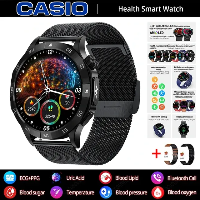 CASIO AI – inteligentny zegarek medyczny 2026 ⌚️ EKG+PPG, monitorowanie cukru, tłuszczu i kwasu moczowego – zdrowie i styl w jednym! 🏃‍♂️