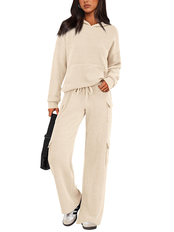NEW 🔥 Women's Cotton Two Piece Crew Neck Hooded Sweatshirt Work Pants Casual Set