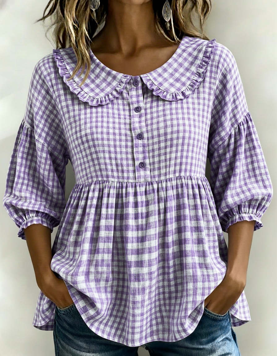 New Arrivals🔥Women's Gingham Puff Sleeve Peplum Blouse