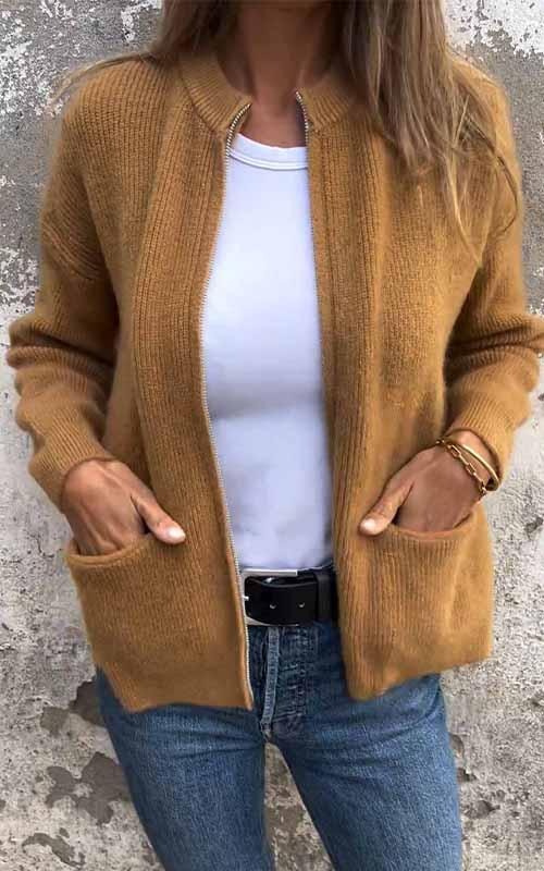 CLEARANCE SALE🔥 Round Neck Zipper Knitted Jacket