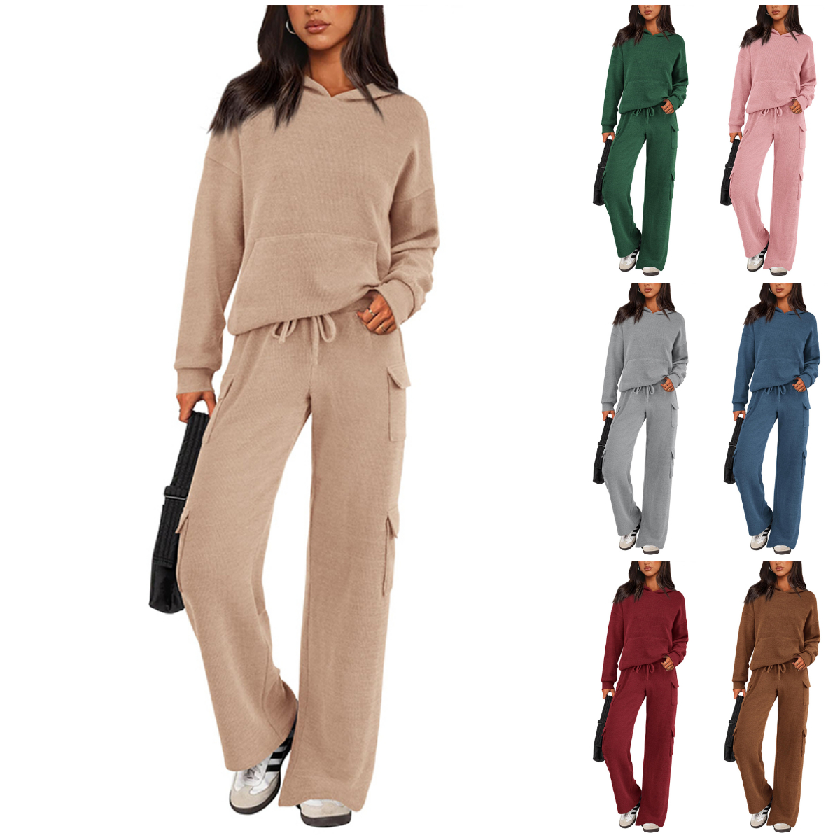 NEW 🔥 Women's Cotton Two Piece Crew Neck Hooded Sweatshirt Work Pants Casual Set