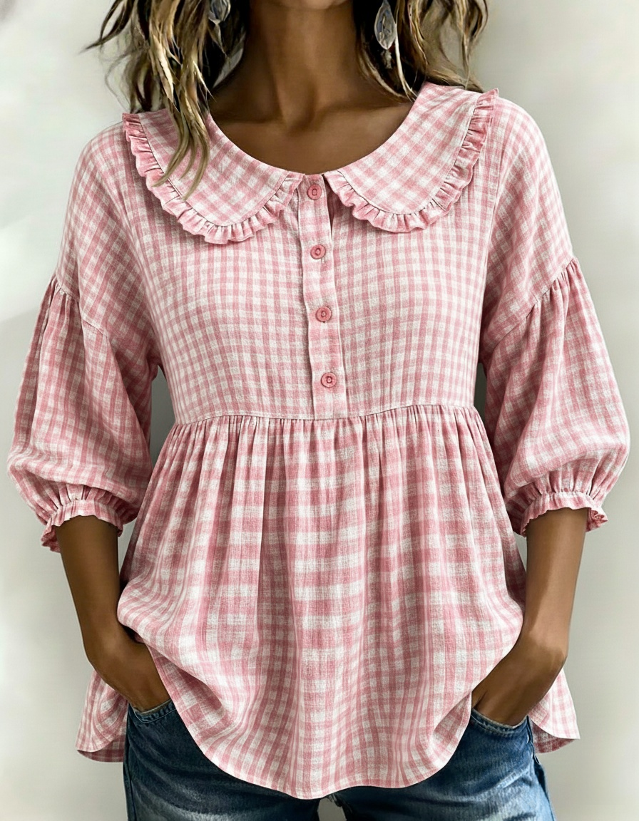 New Arrivals🔥Women's Gingham Puff Sleeve Peplum Blouse