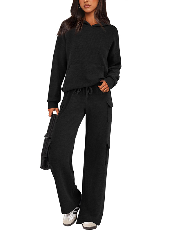 NEW 🔥 Women's Cotton Two Piece Crew Neck Hooded Sweatshirt Work Pants Casual Set