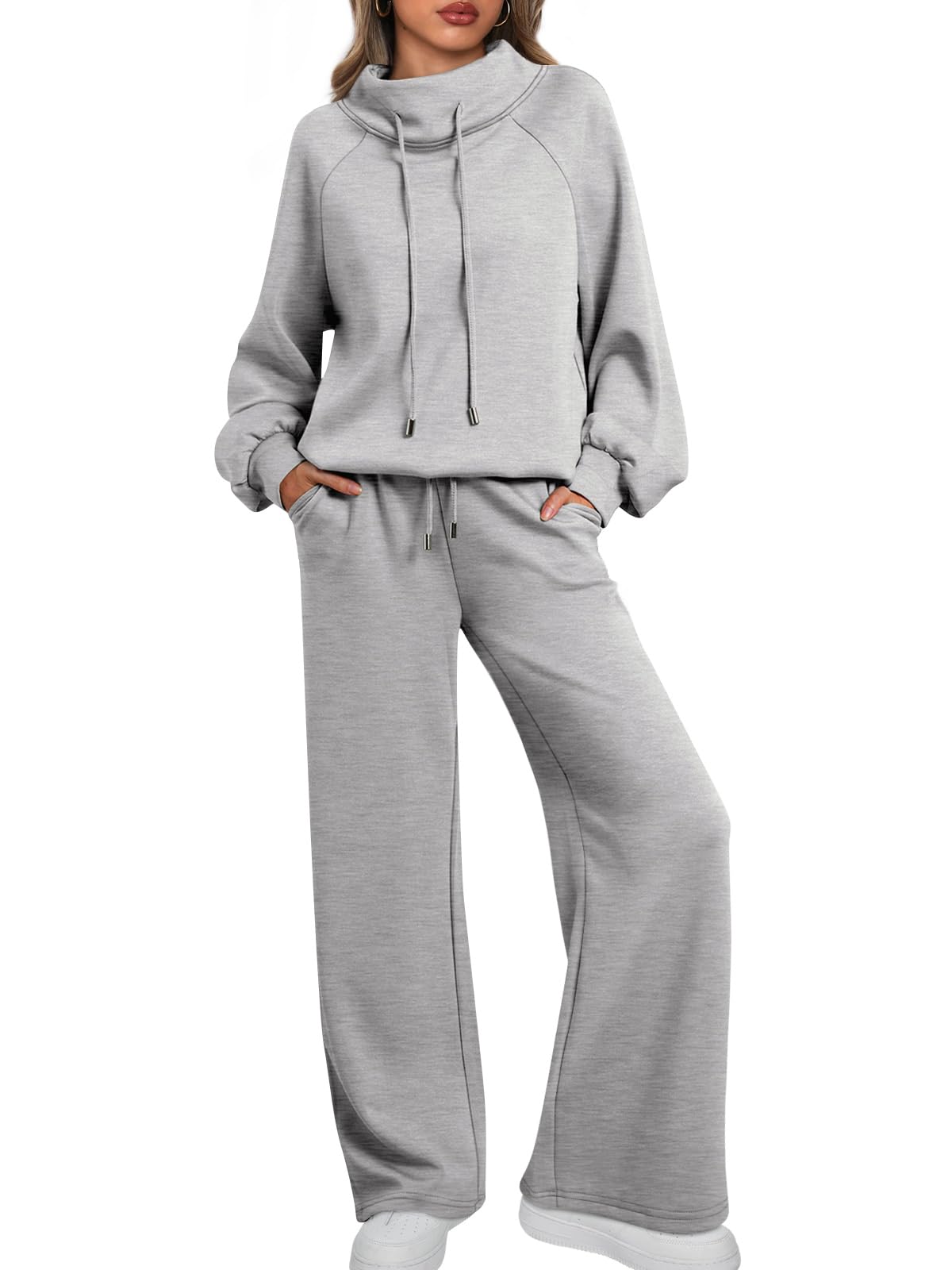 🎄Christmas Clearance 🔥 Women's Oversized Two-Piece Round Neck Drawstring Sweatshirt Wide Leg Sweatpants Casual Suit