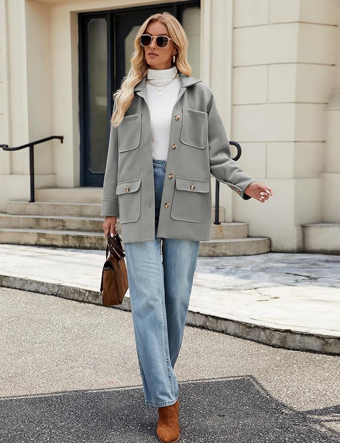 Omoone 2025 Winter Elegant Womens Pea Coat Mid Long Wool Coat Wool Blend Trench Coat with Pockets