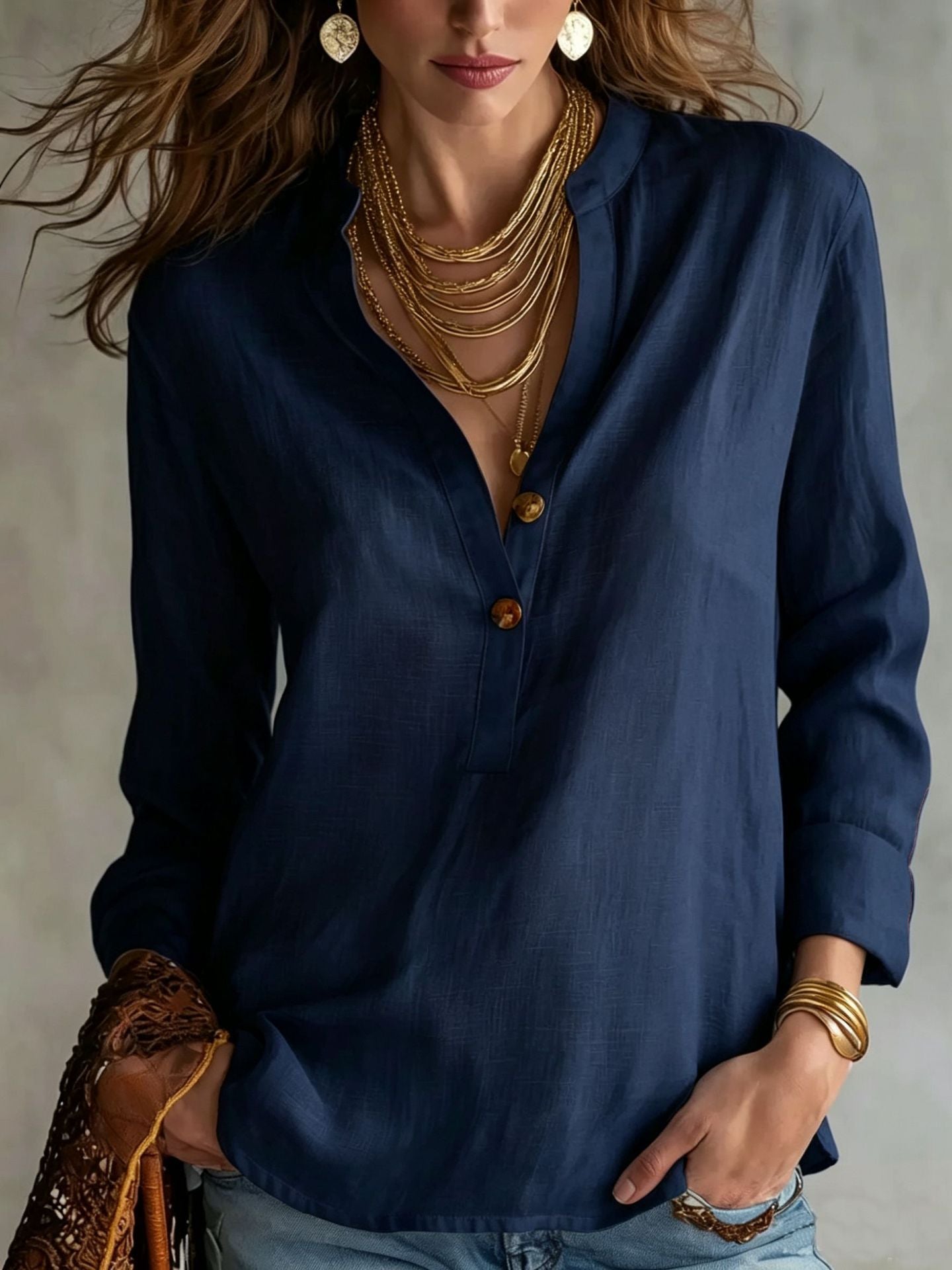50% OFF Women's Linen Henley Blouse