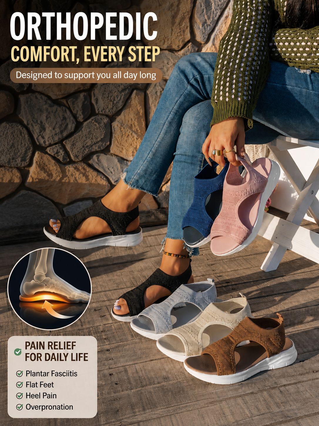 Women's Open-Toe Orthopedic Wedge Sandals – Lightweight, Breathable & Joint-Friendly