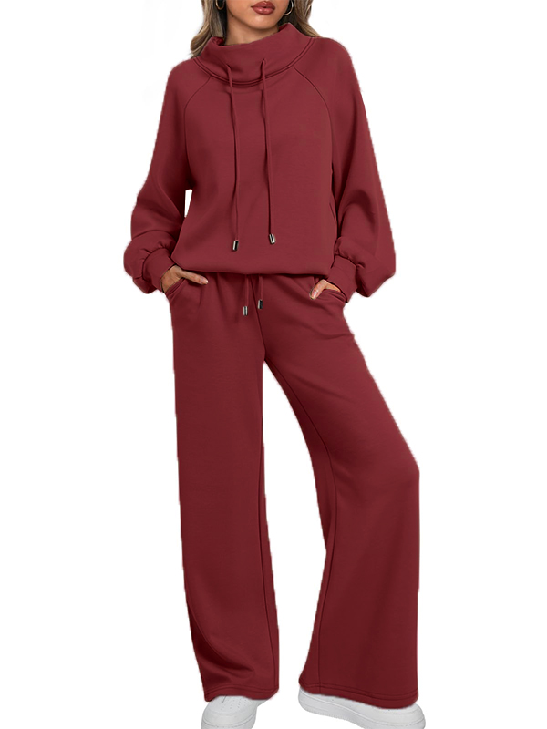 🎄Christmas Clearance 🔥 Women's Oversized Two-Piece Round Neck Drawstring Sweatshirt Wide Leg Sweatpants Casual Suit