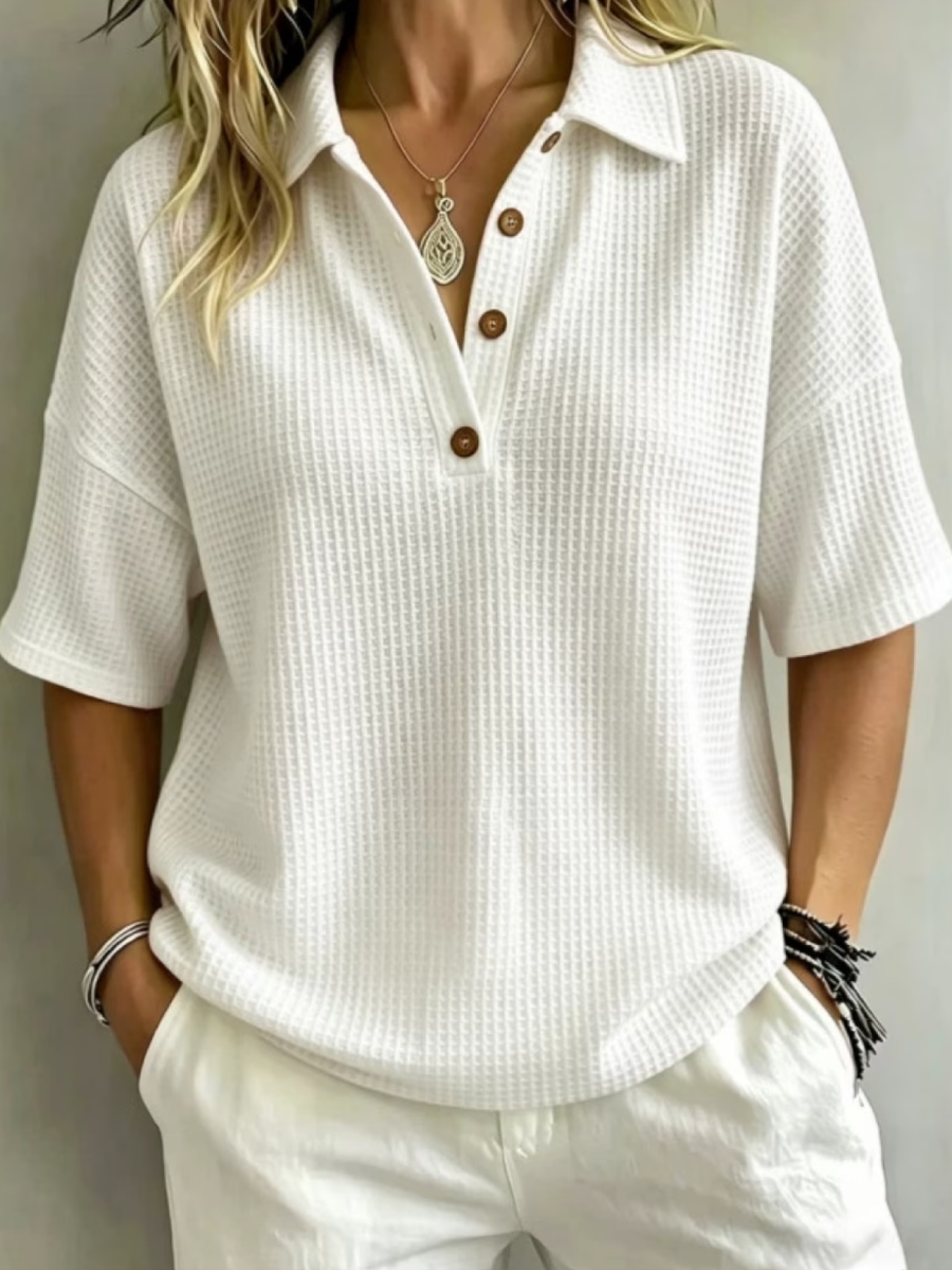 50% OFF New Arrival 🔥Women's Button-Up Waffle Short Sleeve Shirt