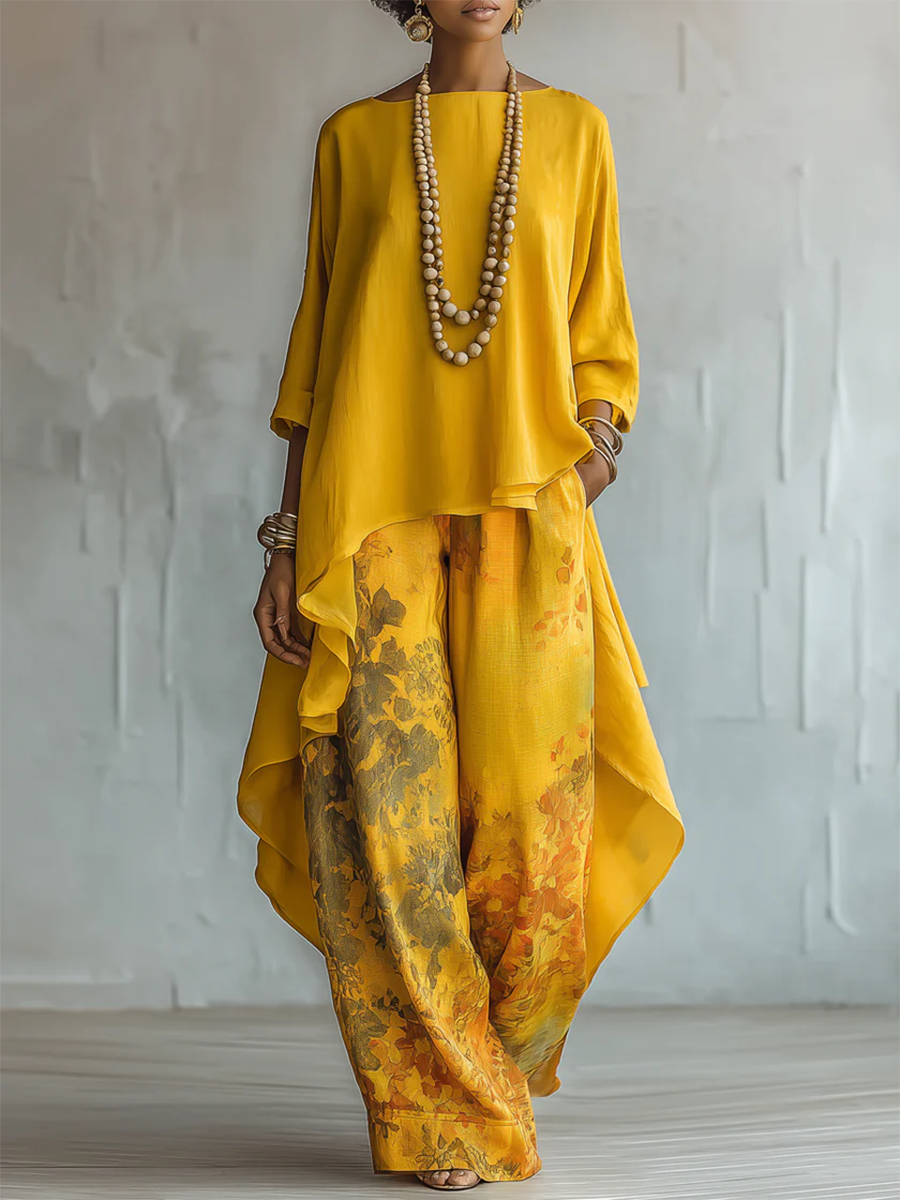 Elegant Artistic Floral Print Two-piece Set