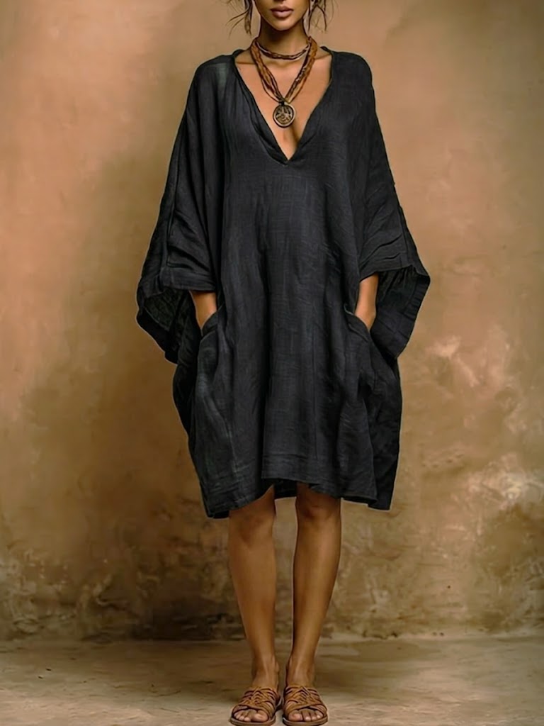 Loose-fit Casual Linen And Cotton Dress