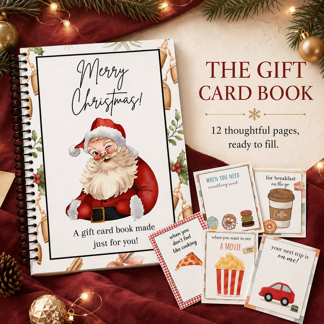 Christmas gift card book with a surprise attached to each page