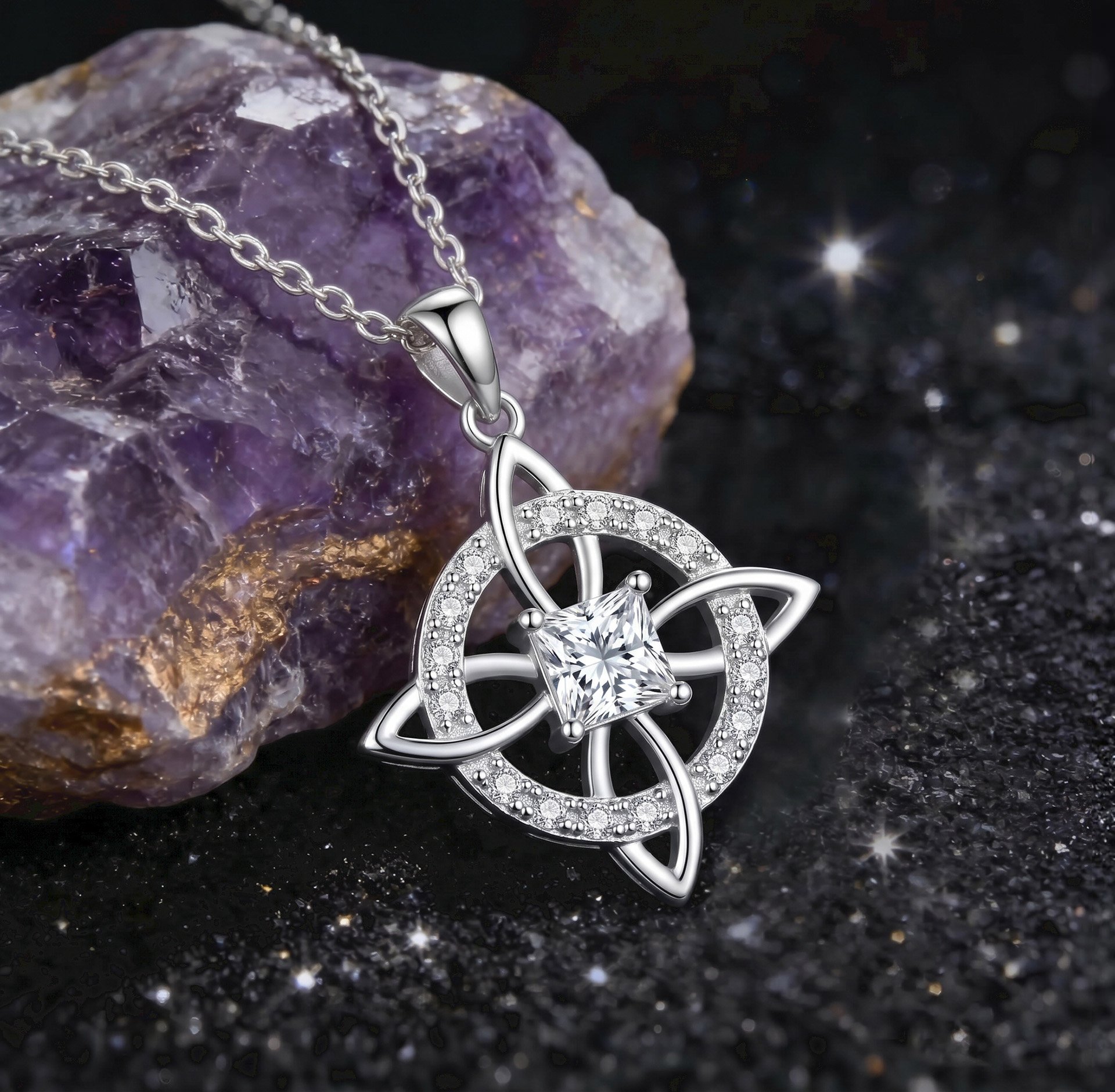 🔥Last Day 49% OFF - Witch knot necklace with mystic birthstone – Natural crystal 🔮💞 Protect your loved ones