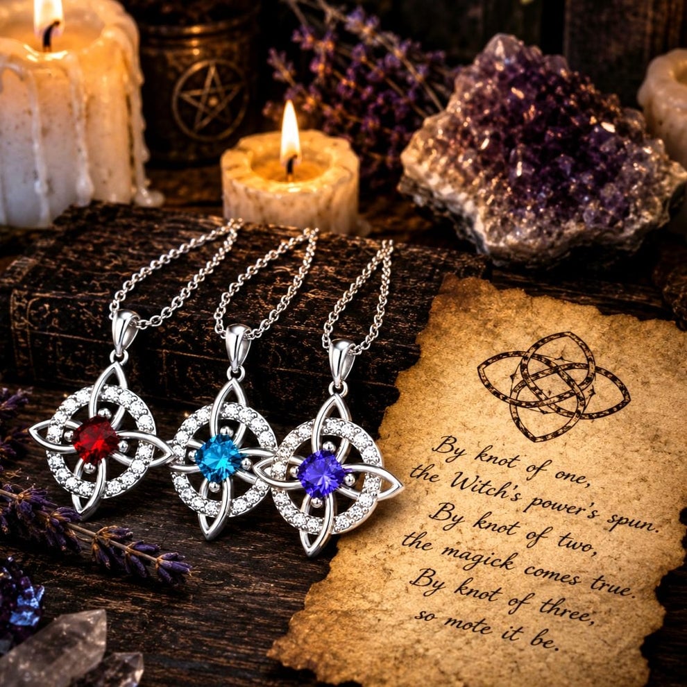 🔥Last Day 49% OFF - Witch knot necklace with mystic birthstone – Natural crystal 🔮💞 Protect your loved ones