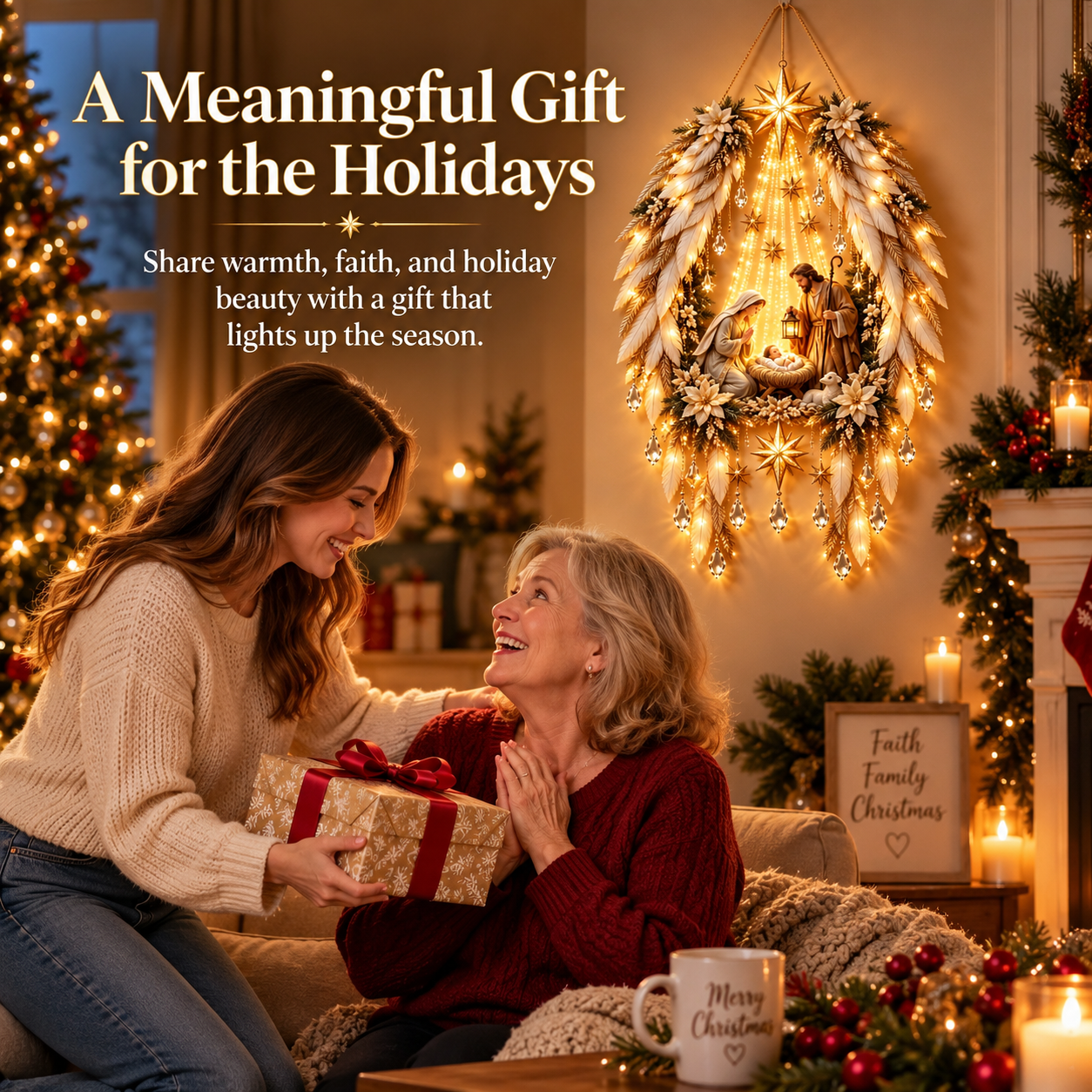 Angel wings nativity wall light — A Heartwarming Gift for Someone You Love
