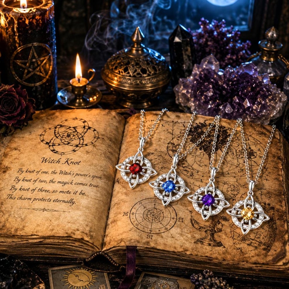 🔥Last Day 49% OFF - Witch knot necklace with mystic birthstone – Natural crystal 🔮💞 Protect your loved ones