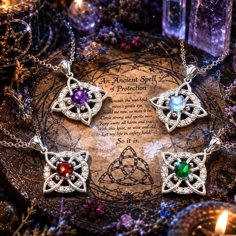 🔥Last Day 49% OFF - Witch knot necklace with mystic birthstone – Natural crystal 🔮💞 Protect your loved ones
