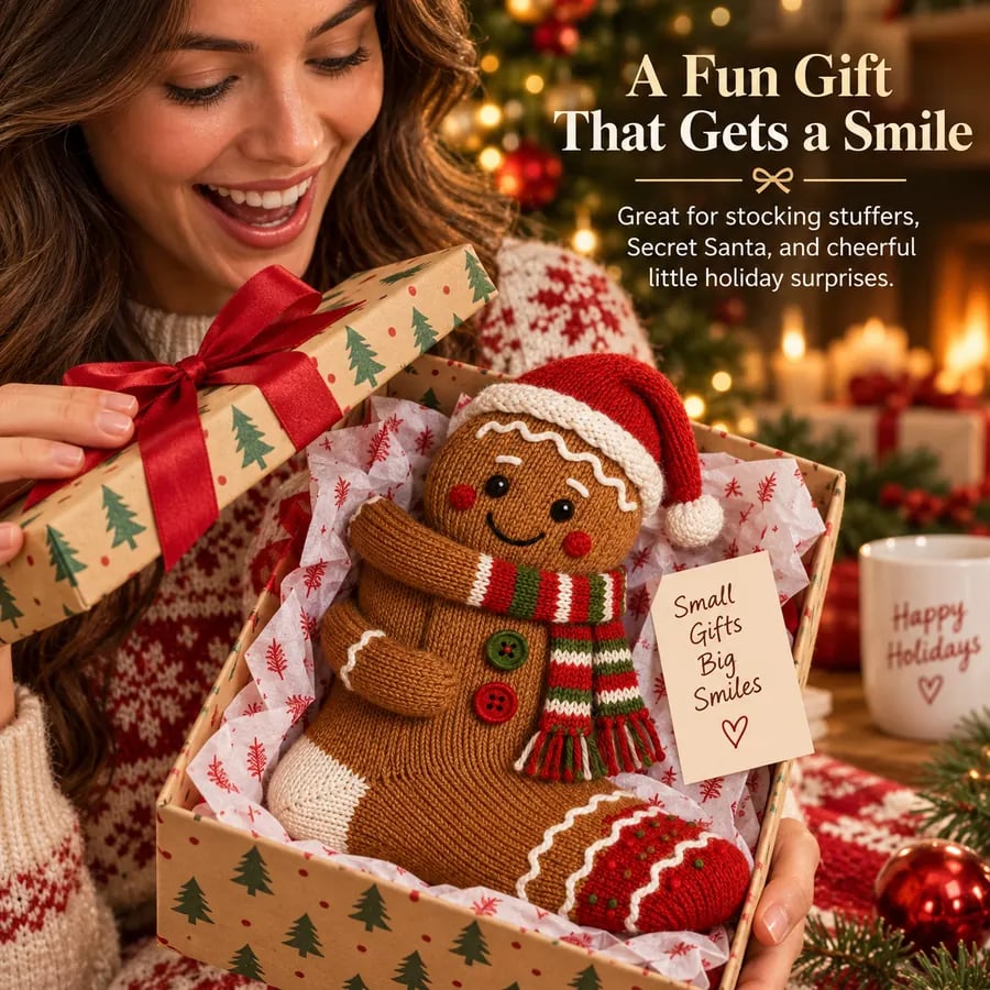Gingerbread Christmas socks presented inside a holiday gift box