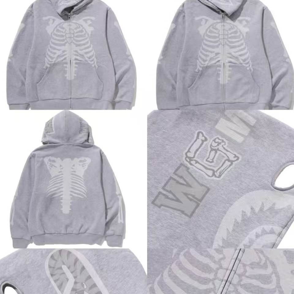 Lngshot ryul inspired shark heavy bape skeleton full zip hoodie
