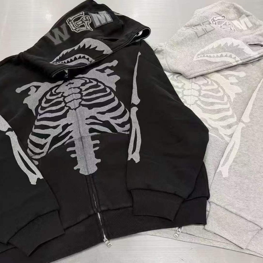 Lngshot ryul inspired shark heavy bape skeleton full zip hoodie