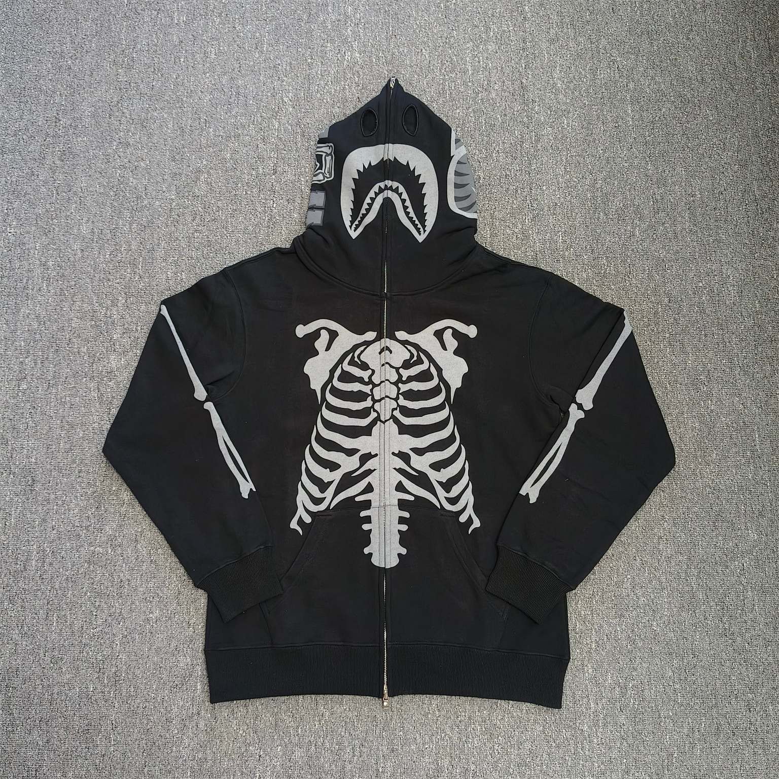 Lngshot ryul inspired shark heavy bape skeleton full zip hoodie
