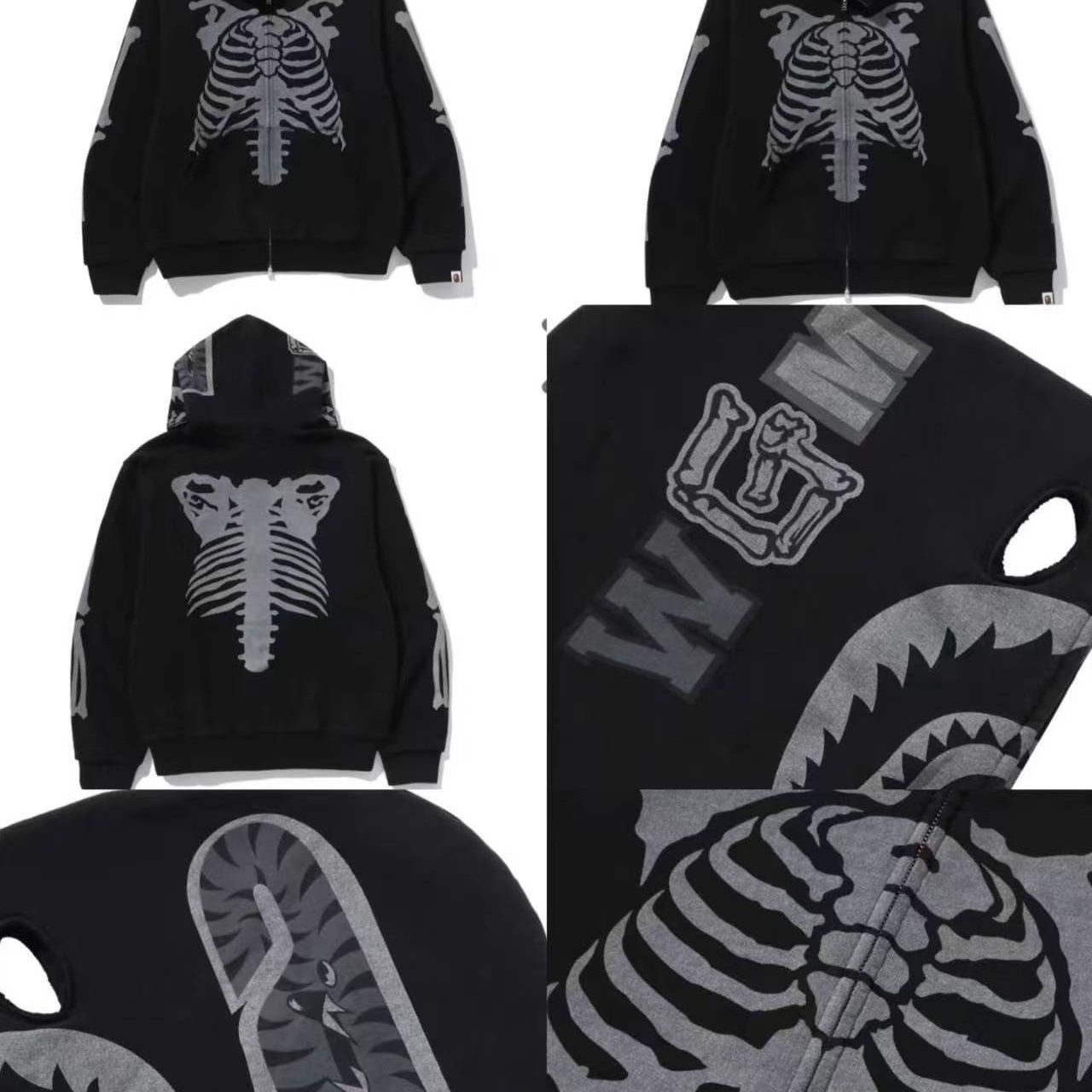 Lngshot ryul inspired shark heavy bape skeleton full zip hoodie