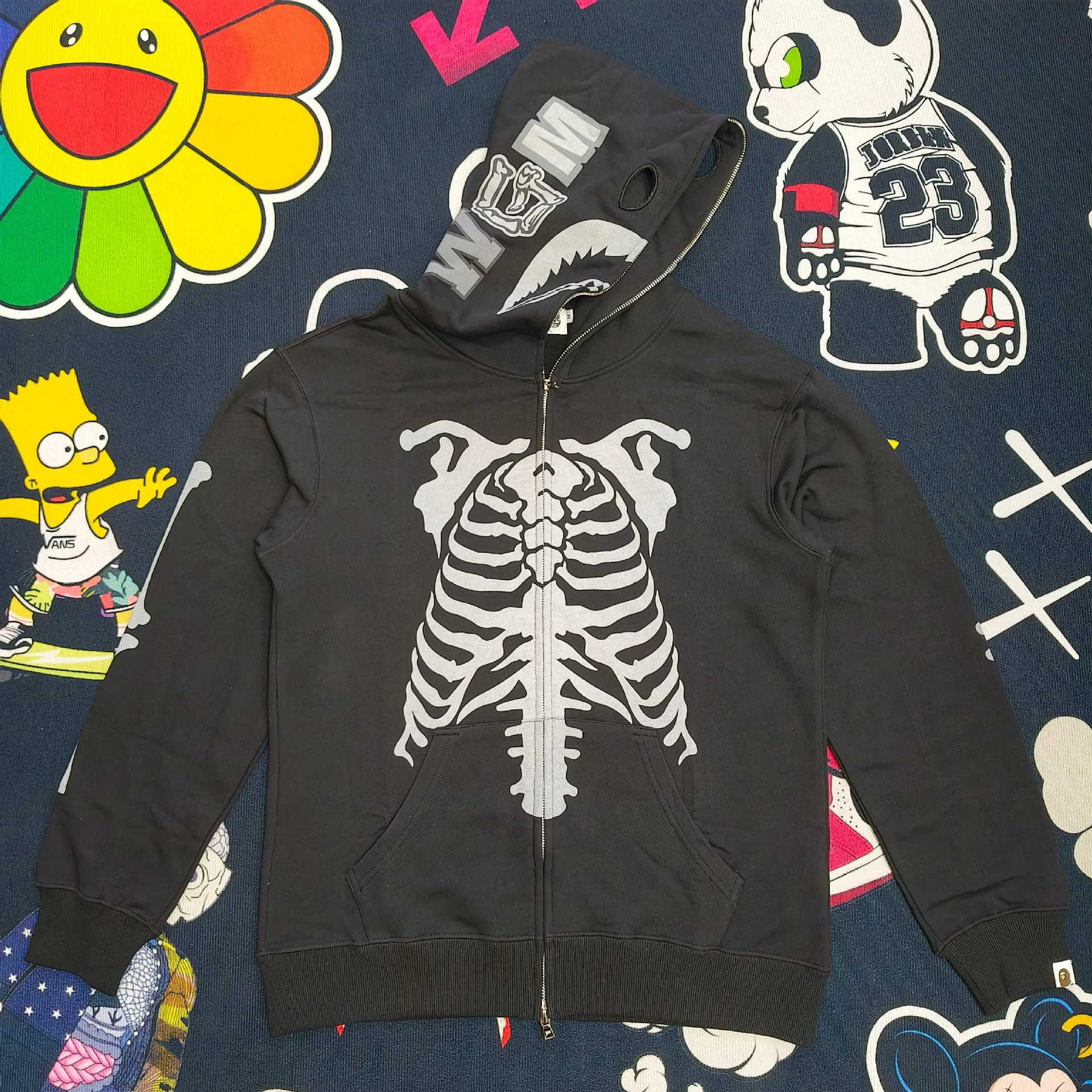 Lngshot ryul inspired shark heavy bape skeleton full zip hoodie