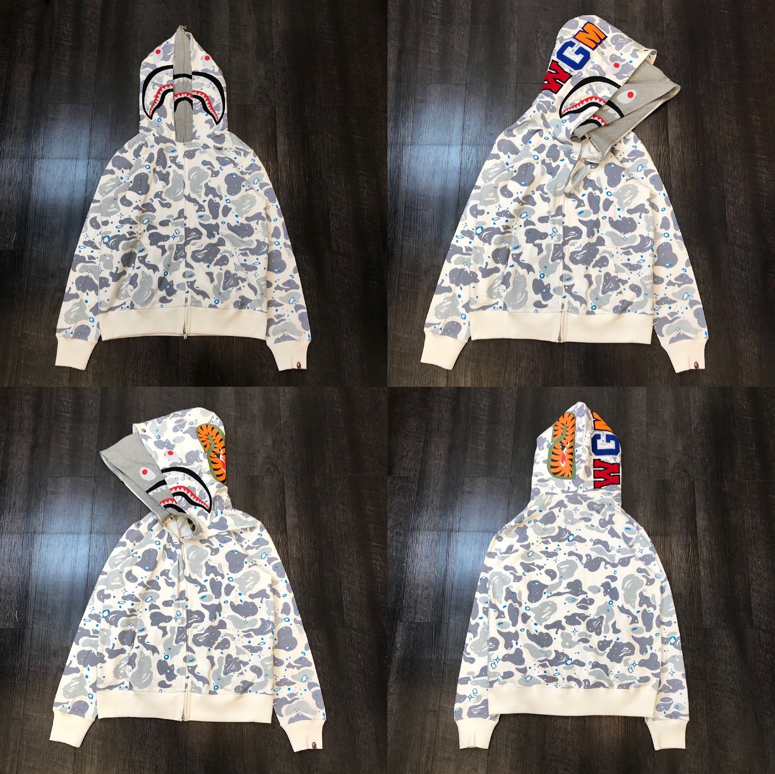 lngshot louis inspired Camo Shark Full bape Zip Hoodie Jacket with Double Hood